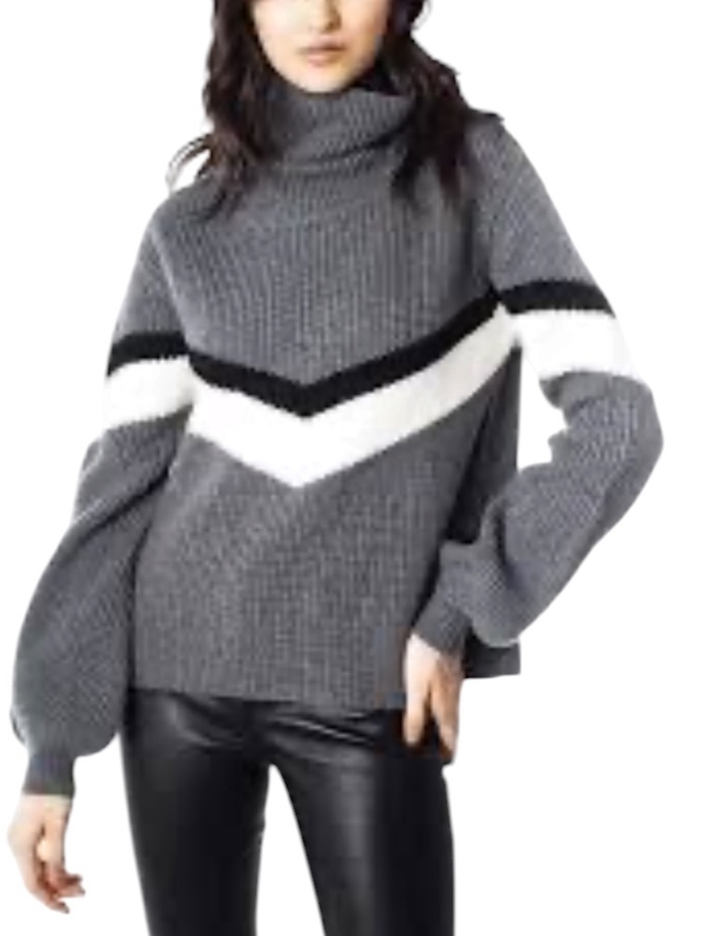 Generation Love Greyson Turtleneck Wool Cashmere Blend Sweater In Chevron Gray